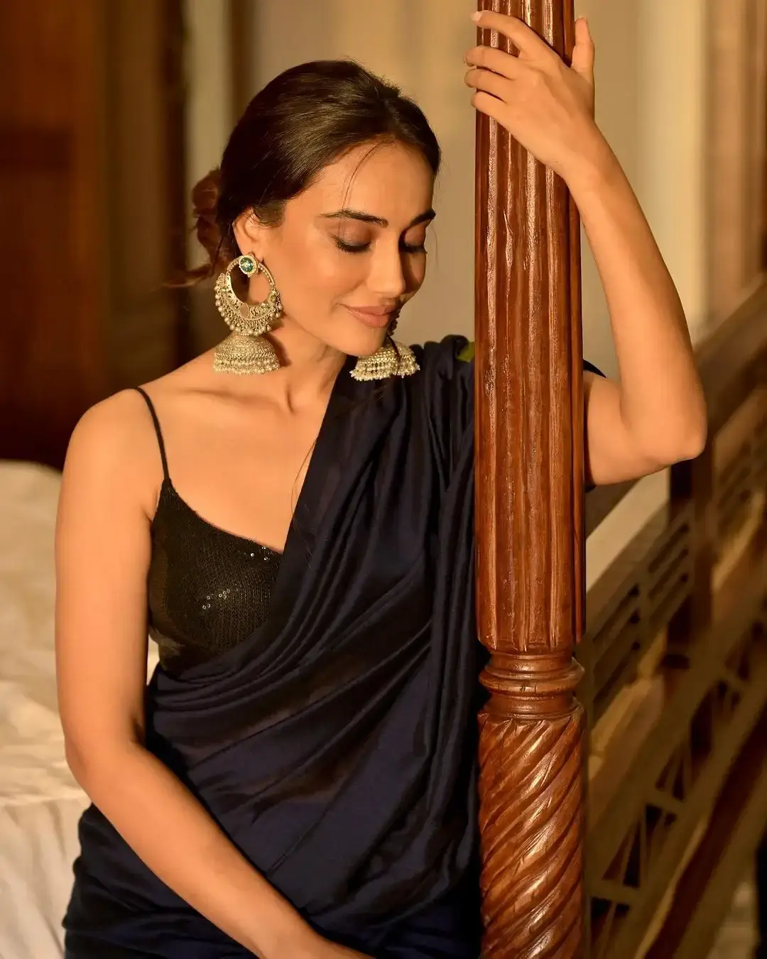 Indian Actress Surbhi Jyoti Images in Black Colour Saree